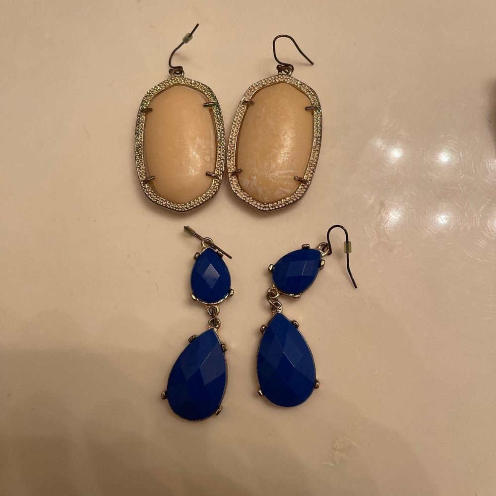 Lot of 2 Earrings Gold Toneβ Blue Teardrop Set